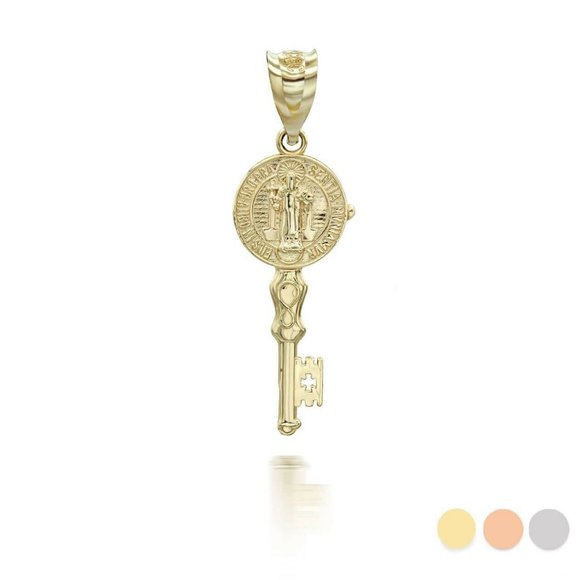 10K Solid Gold St. Saint Benito Key Pendant Charm - Yellow, Rose, or white